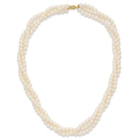 14k 6-7mm White Near Round FW Cultured Pearl 3-Strand Necklace-XF553-21