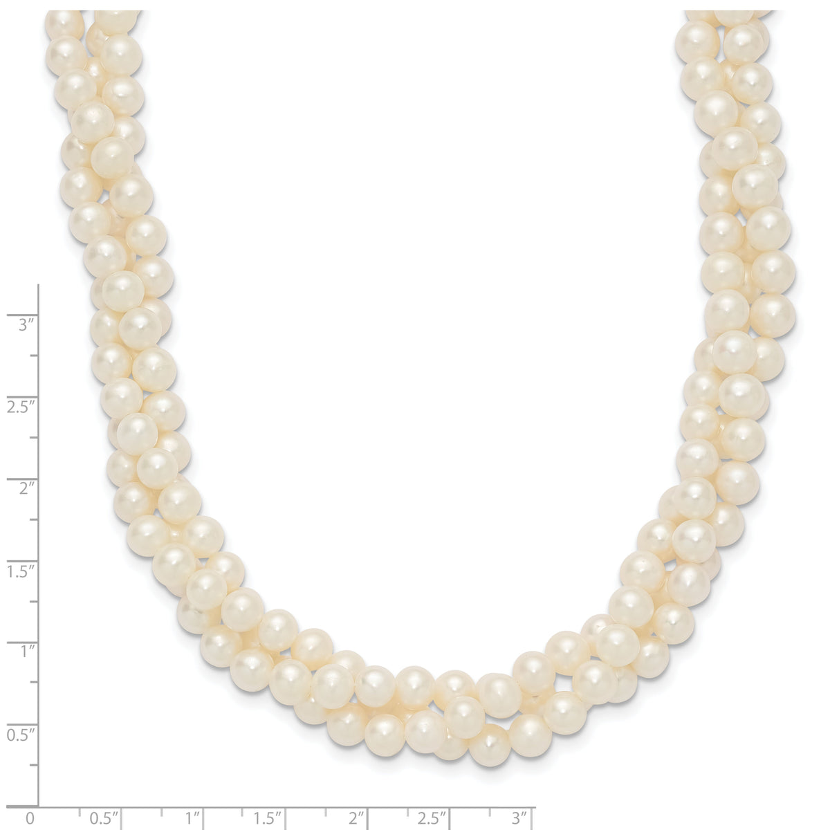 14k 6-7mm White Near Round FW Cultured Pearl 3-Strand Necklace-XF553-21