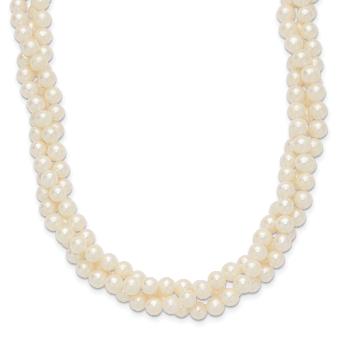 14k 6-7mm White Near Round FW Cultured Pearl 3-Strand Necklace-XF553-21