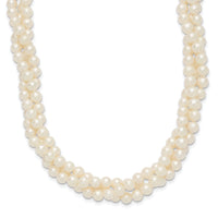 14k 6-7mm White Near Round FW Cultured Pearl 3-Strand Necklace-XF553-21