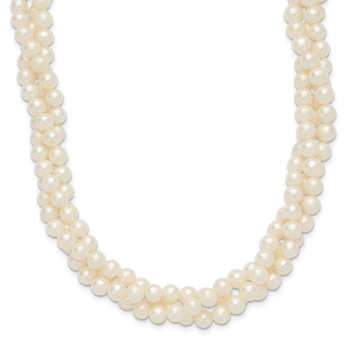 14k 6-7mm White Near Round FW Cultured Pearl 3-Strand Necklace-XF553-21