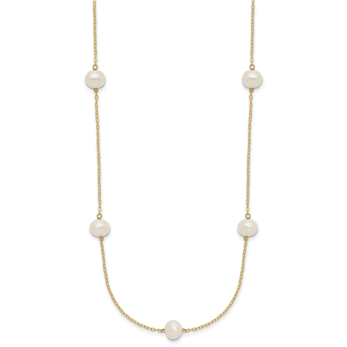 14K 7-8mm White Near Round Freshwater Cultured Pearl 7-Station Necklace-XF554-16