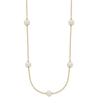14K 7-8mm White Near Round Freshwater Cultured Pearl 7-Station Necklace-XF554-18