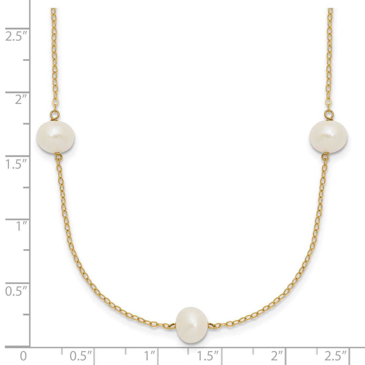 14K 7-8mm White Near Round Freshwater Cultured Pearl 7-Station Necklace-XF554-18