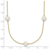 14K 7-8mm White Near Round Freshwater Cultured Pearl 7-Station Necklace-XF554-18