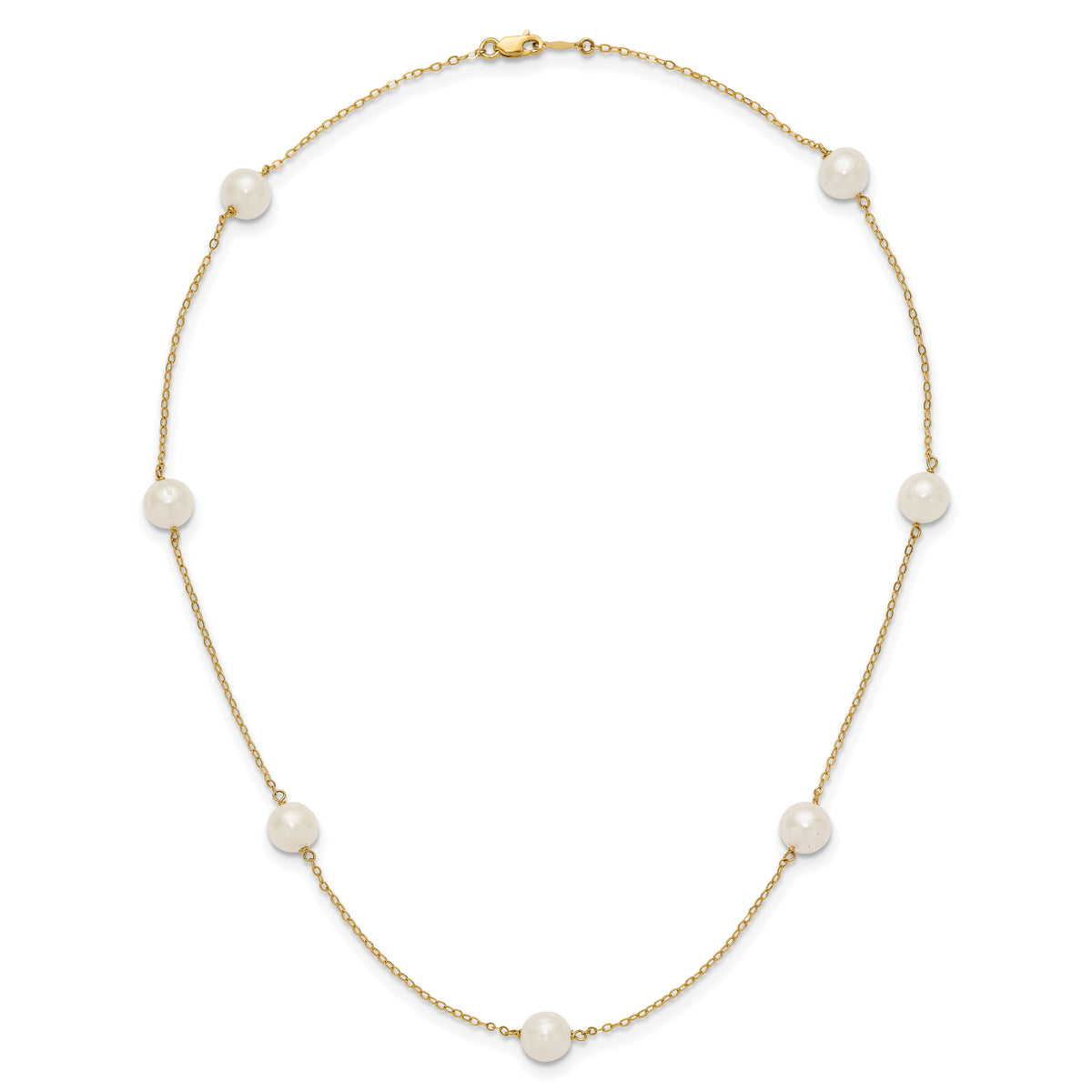 14K 7-8mm White Near Round Freshwater Cultured Pearl 7-Station Necklace-XF554-16