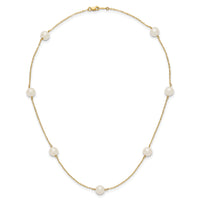 14K 7-8mm White Near Round Freshwater Cultured Pearl 7-Station Necklace-XF554-16