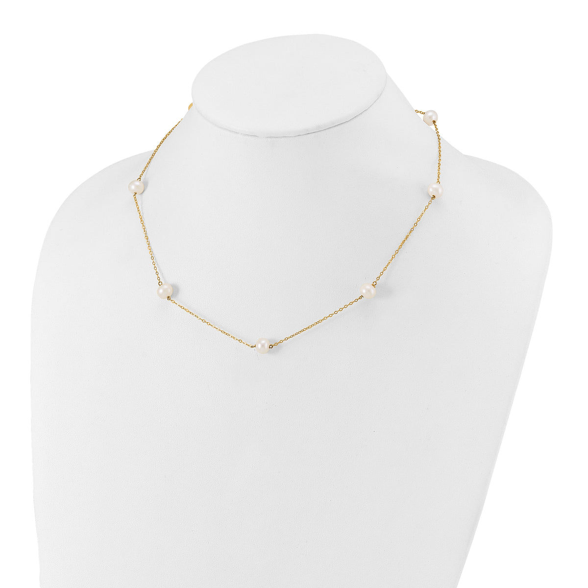 14K 7-8mm White Near Round Freshwater Cultured Pearl 7-Station Necklace-XF554-18