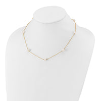 14K 7-8mm White Near Round Freshwater Cultured Pearl 7-Station Necklace-XF554-18