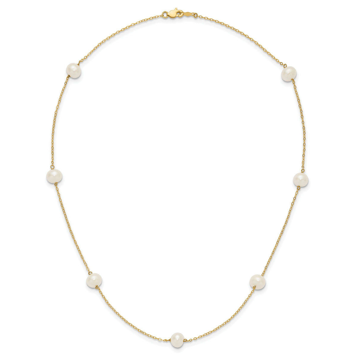14K 7-8mm White Near Round Freshwater Cultured Pearl 7-Station Necklace-XF554-18