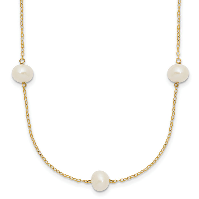 14K 7-8mm White Near Round Freshwater Cultured Pearl 7-Station Necklace-XF554-16