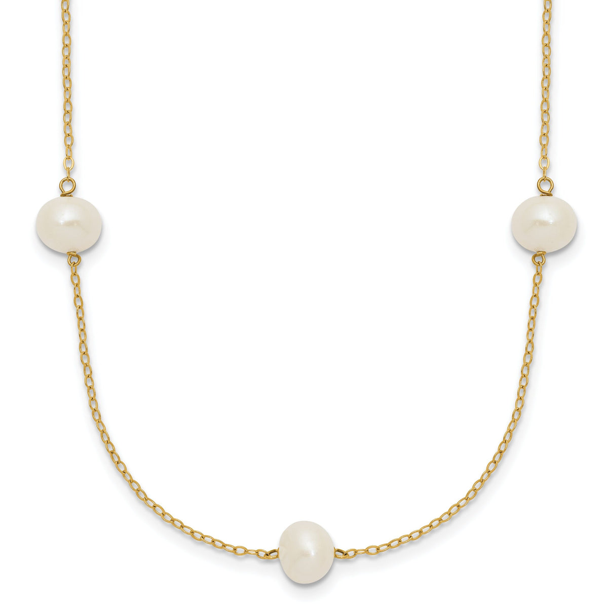 14K 7-8mm White Near Round Freshwater Cultured Pearl 7-Station Necklace-XF554-18