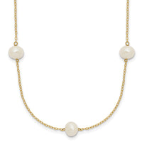 14K 7-8mm White Near Round Freshwater Cultured Pearl 7-Station Necklace-XF554-18