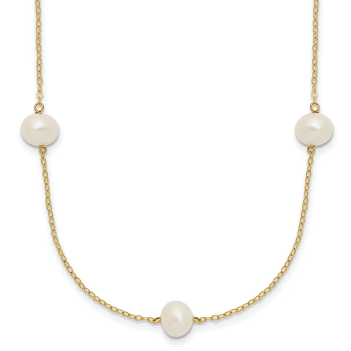 14K 7-8mm White Near Round Freshwater Cultured Pearl 7-Station Necklace-XF554-18