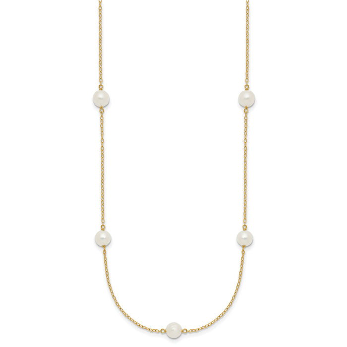 14K 5-6mm White Near Round Freshwater Cultured Pearl 7-Station Necklace-XF555-16