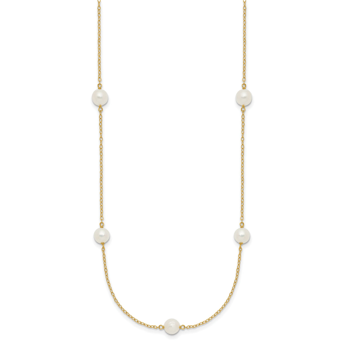 14K 5-6mm White Near Round Freshwater Cultured Pearl 7-Station Necklace-XF555-18