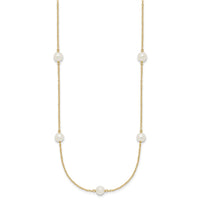 14K 5-6mm White Near Round Freshwater Cultured Pearl 7-Station Necklace-XF555-18