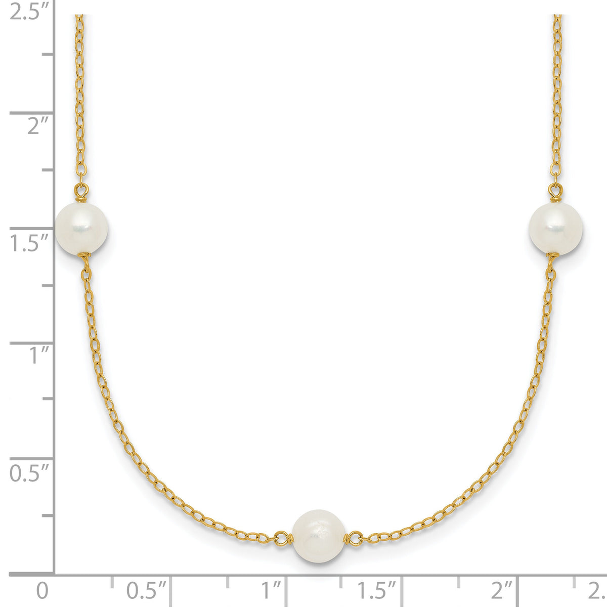 14K 5-6mm White Near Round Freshwater Cultured Pearl 7-Station Necklace-XF555-16