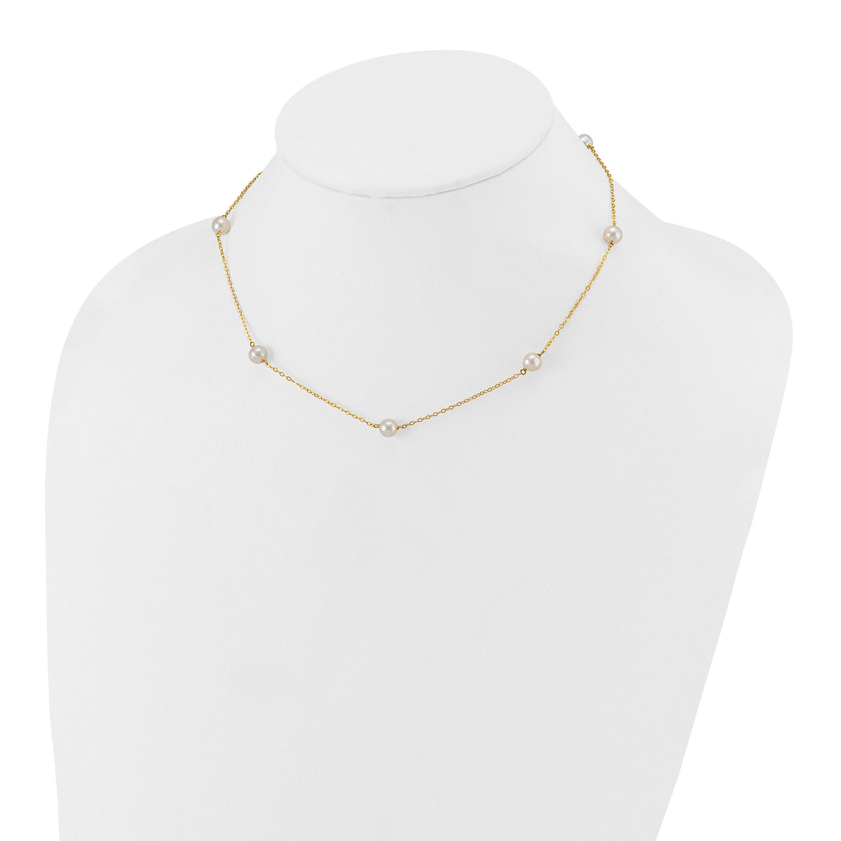 14K 5-6mm White Near Round Freshwater Cultured Pearl 7-Station Necklace-XF555-16