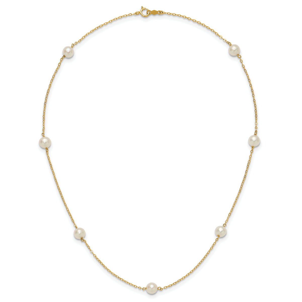 14K 5-6mm White Near Round Freshwater Cultured Pearl 7-Station Necklace-XF555-16