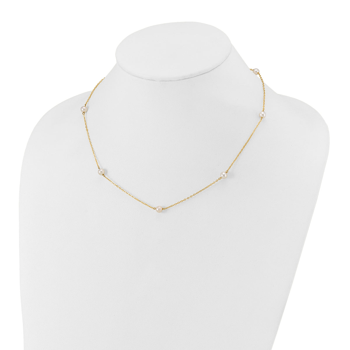 14K 5-6mm White Near Round Freshwater Cultured Pearl 7-Station Necklace-XF555-18