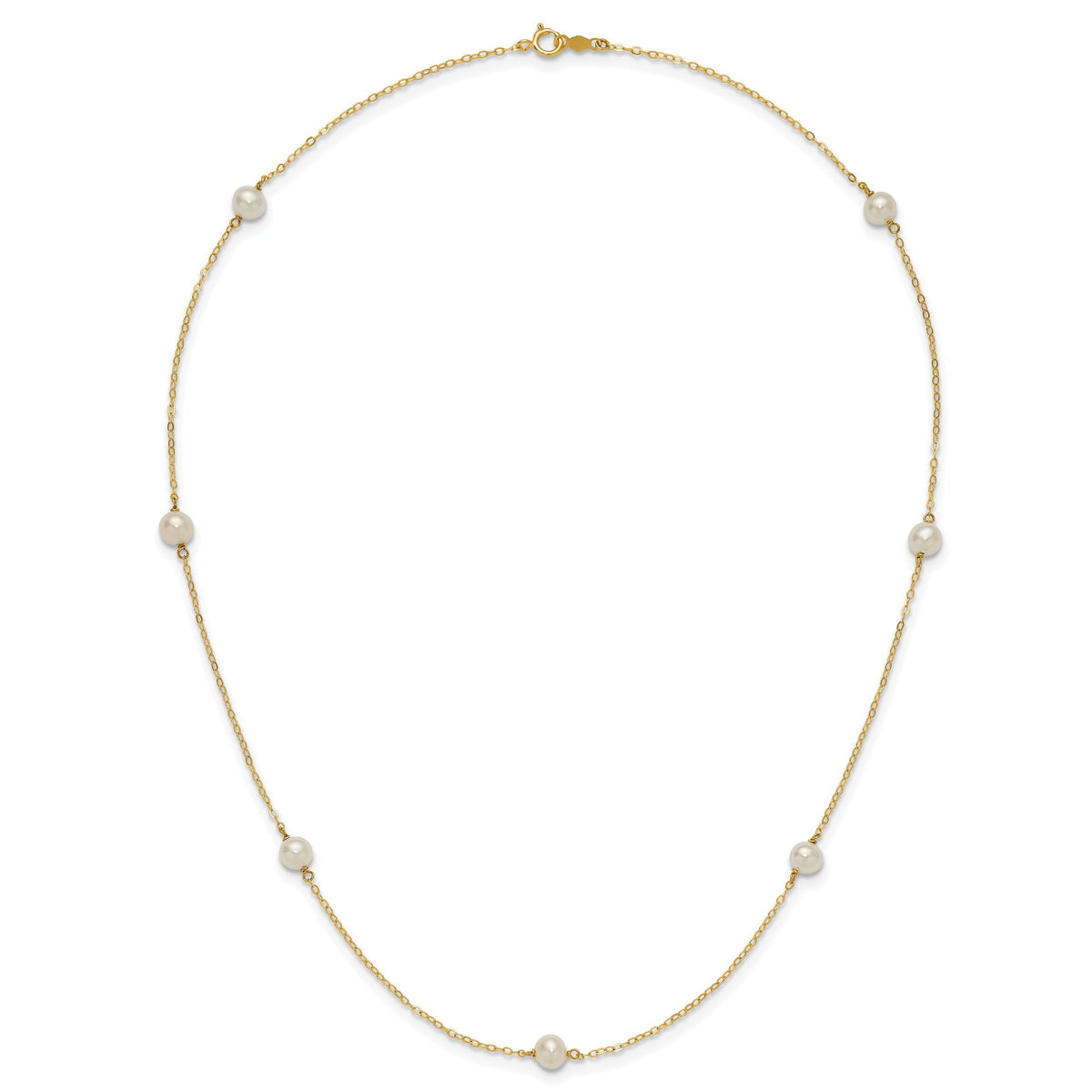 14K 5-6mm White Near Round Freshwater Cultured Pearl 7-Station Necklace-XF555-18