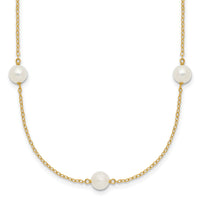 14K 5-6mm White Near Round Freshwater Cultured Pearl 7-Station Necklace-XF555-16
