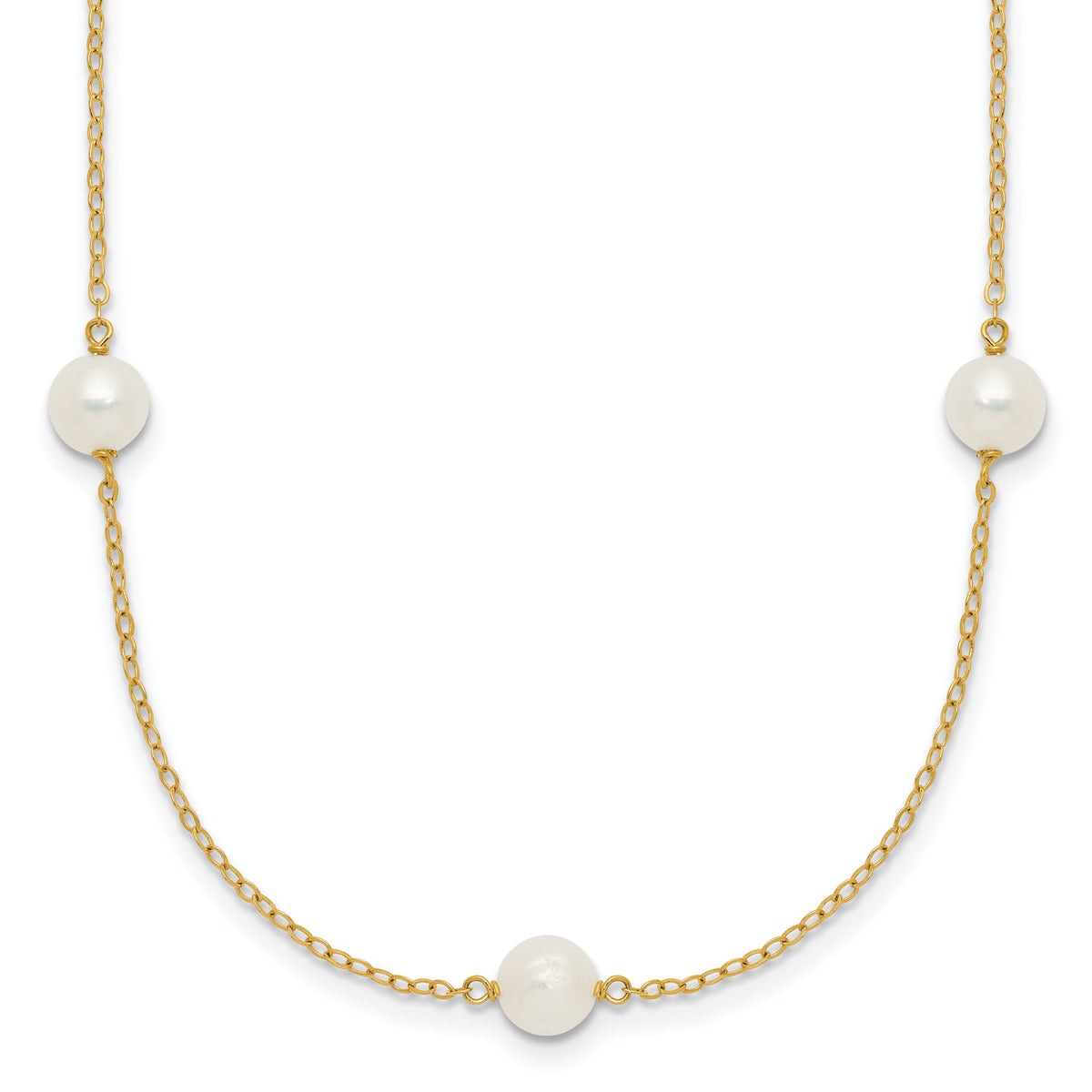 14K 5-6mm White Near Round Freshwater Cultured Pearl 7-Station Necklace-XF555-18