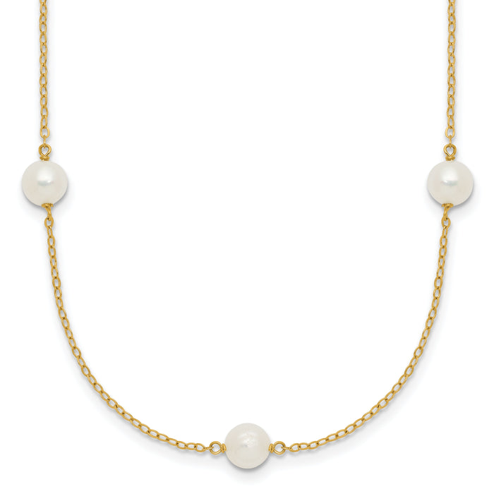 14K 5-6mm White Near Round Freshwater Cultured Pearl 7-Station Necklace-XF555-18
