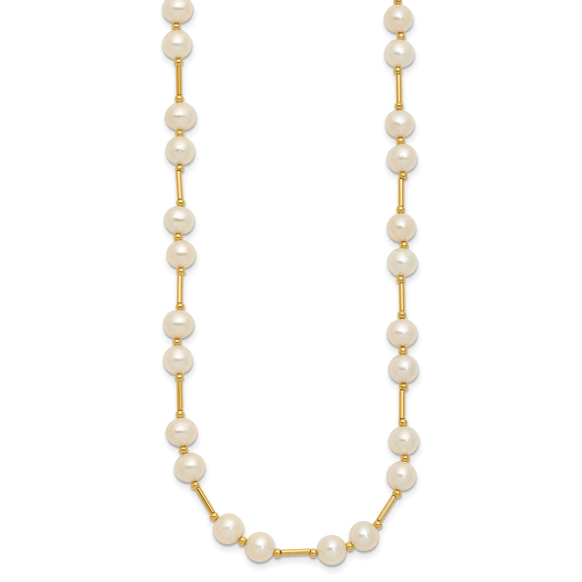 14K 6-7mm White Near Round Freshwater Cultured Pearl Bead Necklace-XF557-18