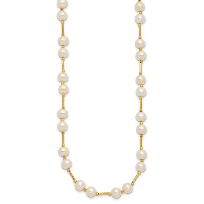 14K 6-7mm White Near Round Freshwater Cultured Pearl Bead Necklace-XF557-18