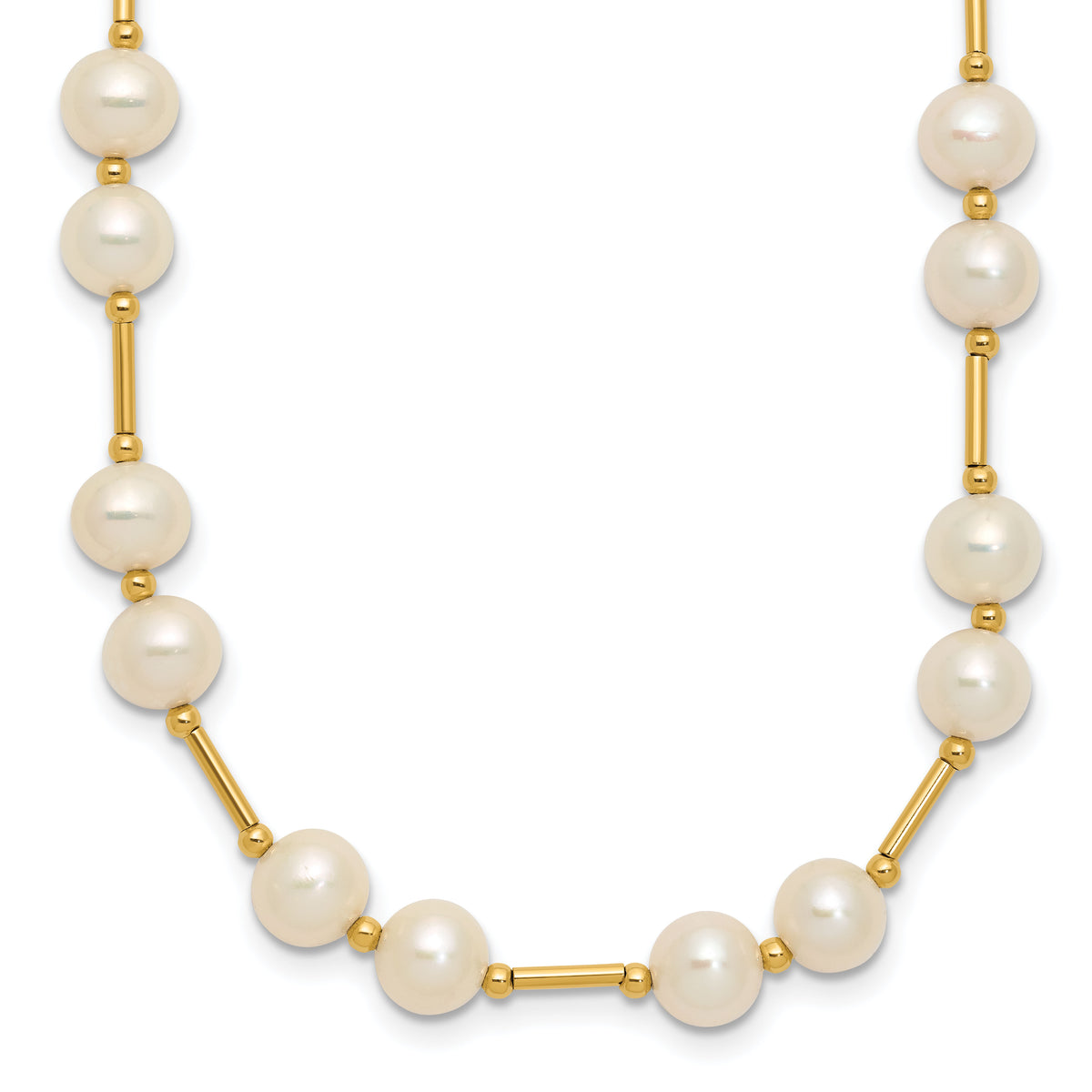 14K 6-7mm White Near Round Freshwater Cultured Pearl Bead Necklace-XF557-18
