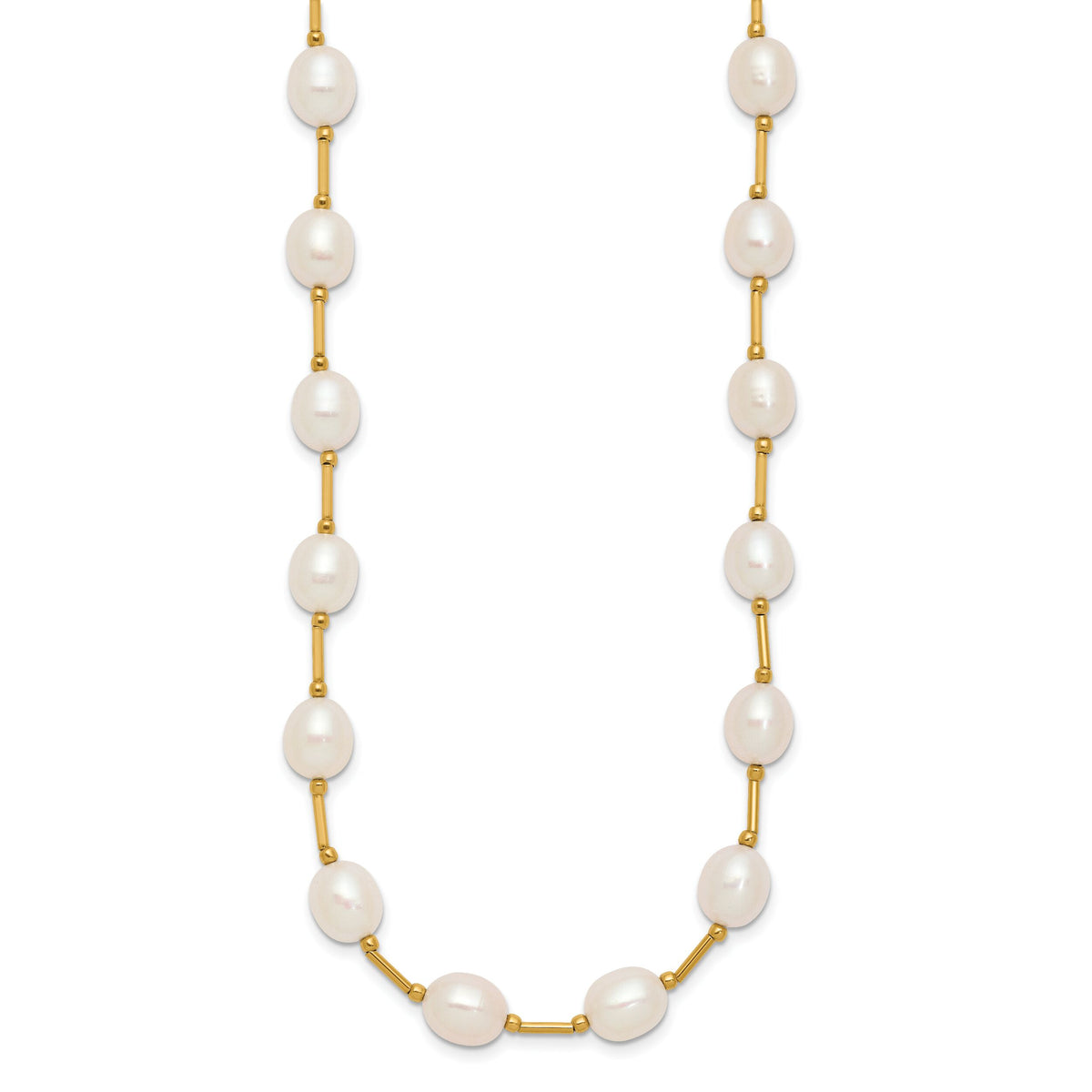 14K 7-8mm White Rice Freshwater Cultured Pearl Bead Necklace-XF558-18