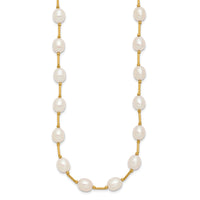 14K 7-8mm White Rice Freshwater Cultured Pearl Bead Necklace-XF558-18