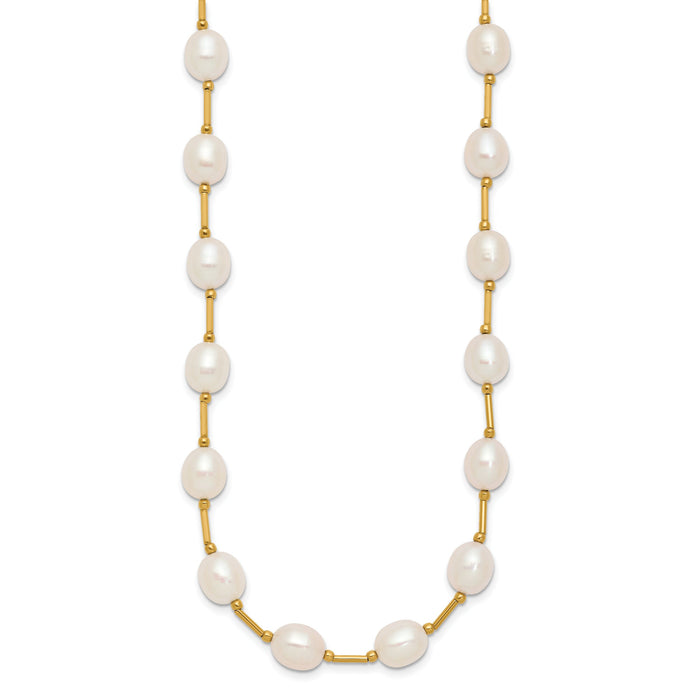 14K 7-8mm White Rice Freshwater Cultured Pearl Bead Necklace-XF558-18