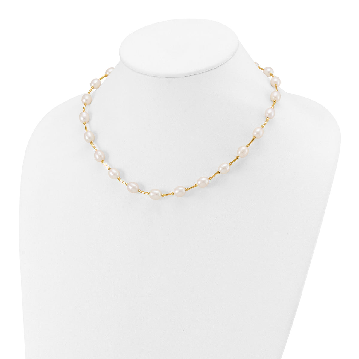 14K 7-8mm White Rice Freshwater Cultured Pearl Bead Necklace-XF558-18