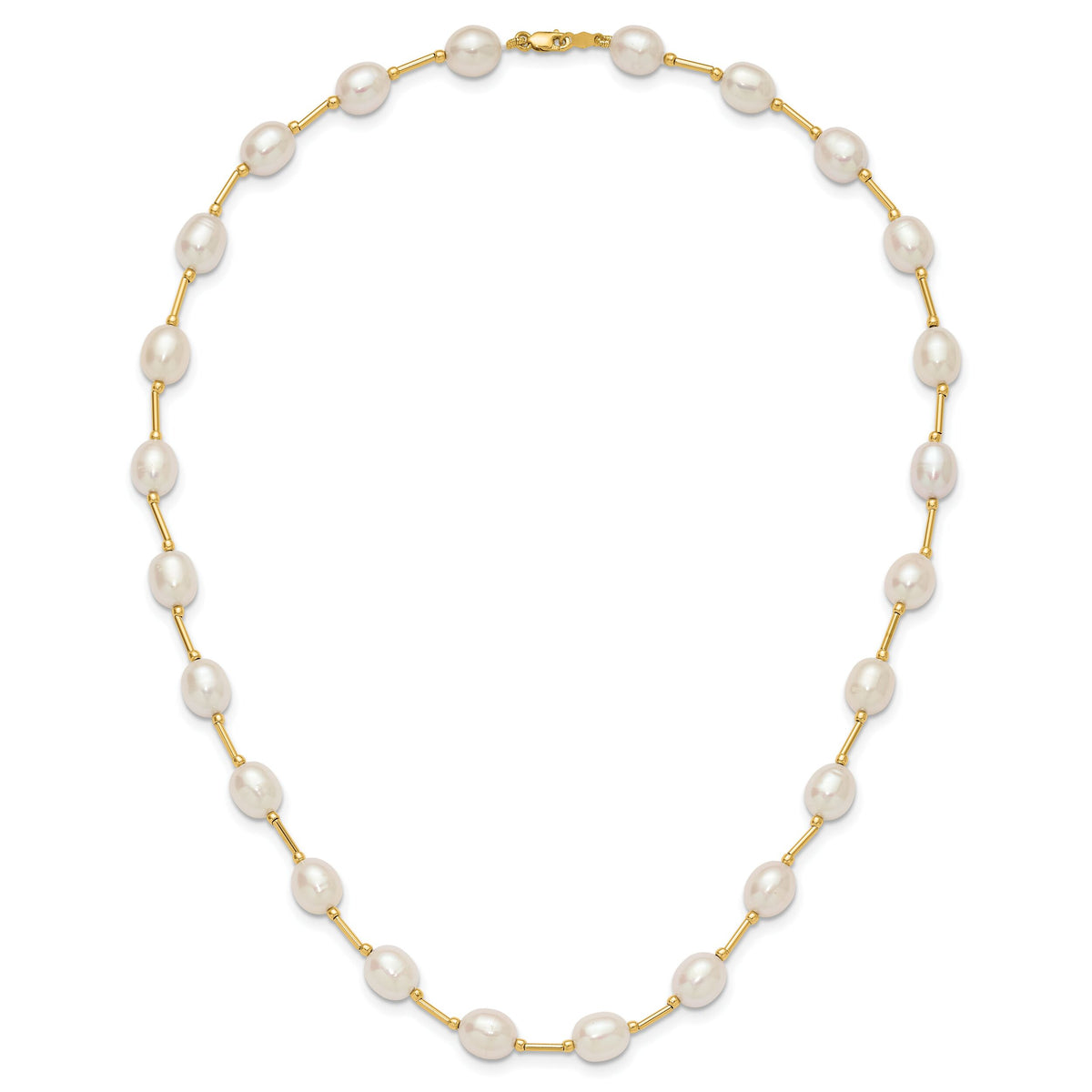 14K 7-8mm White Rice Freshwater Cultured Pearl Bead Necklace-XF558-18