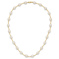 14K 7-8mm White Rice Freshwater Cultured Pearl Bead Necklace-XF558-18