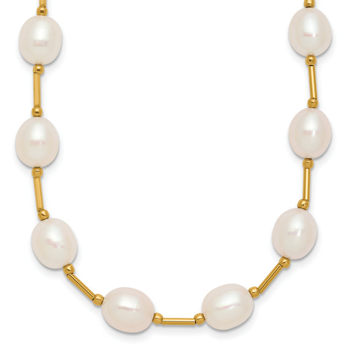 14K 7-8mm White Rice Freshwater Cultured Pearl Bead Necklace-XF558-18