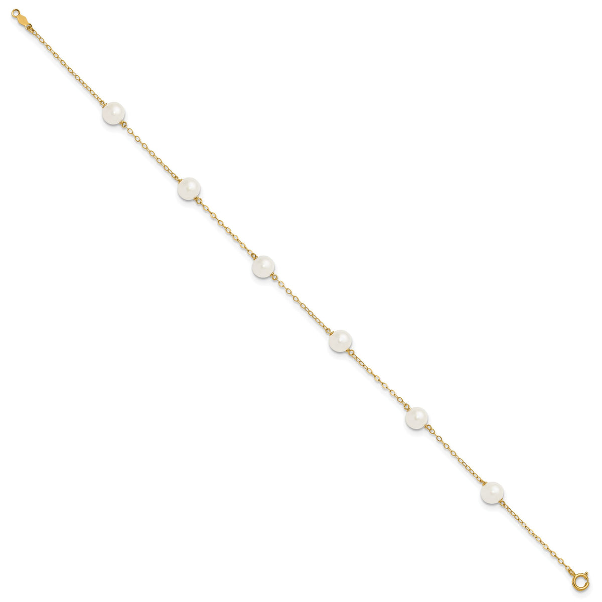 14K 6-7mm White Near Round Freshwater Cultured Pearl 6-station Anklet-XF559-9