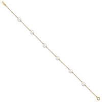 14K 6-7mm White Near Round Freshwater Cultured Pearl 6-station Anklet-XF559-9