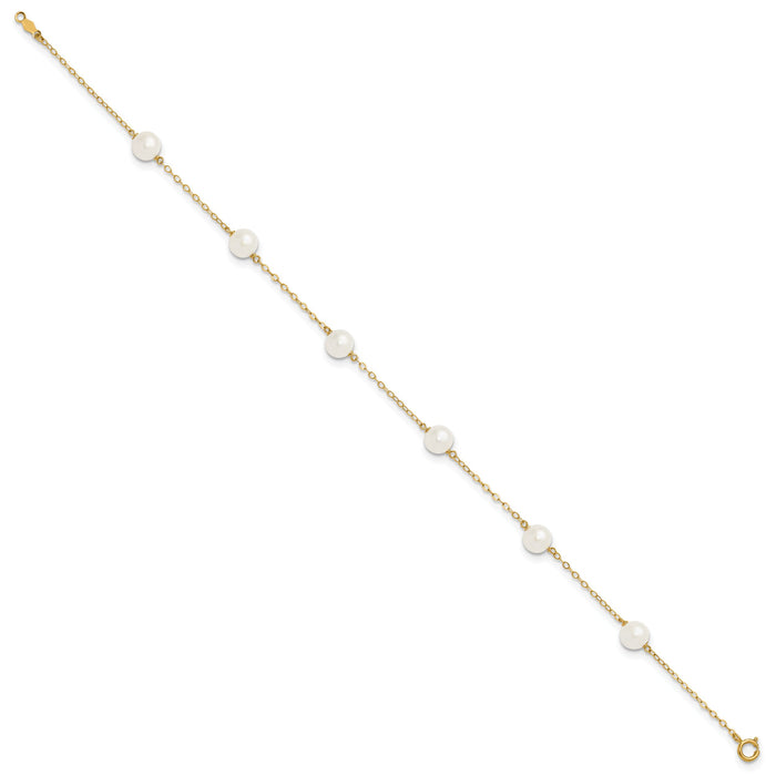 14K 6-7mm White Near Round Freshwater Cultured Pearl 6-station Anklet-XF559-9