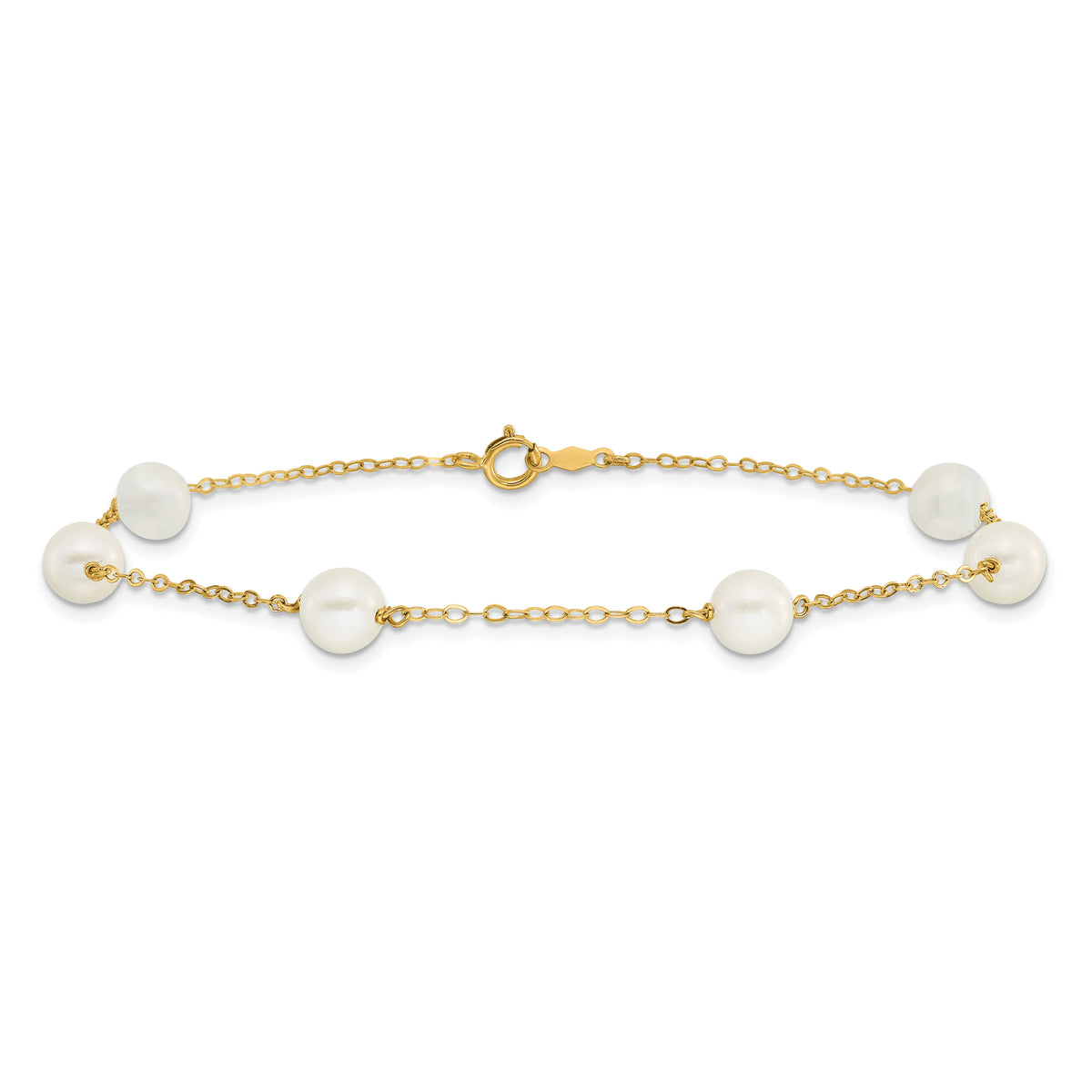 14K 6-7mm White Near Round Freshwater Cultured Pearl 6-station Anklet-XF559-9