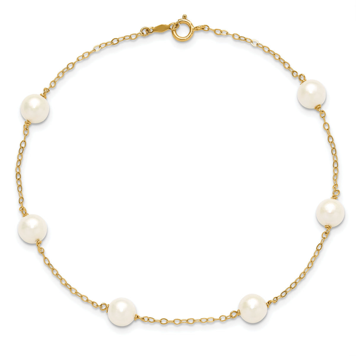 14K 6-7mm White Near Round Freshwater Cultured Pearl 6-station Anklet-XF559-9