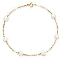 14K 6-7mm White Near Round Freshwater Cultured Pearl 6-station Anklet-XF559-9