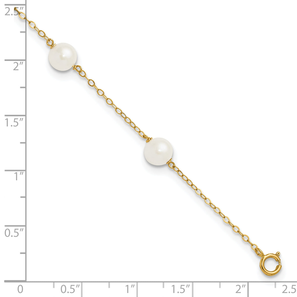 14K 6-7mm White Near Round Freshwater Cultured Pearl 6-station Anklet-XF559-9