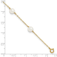 14K 6-7mm White Near Round Freshwater Cultured Pearl 6-station Anklet-XF559-9