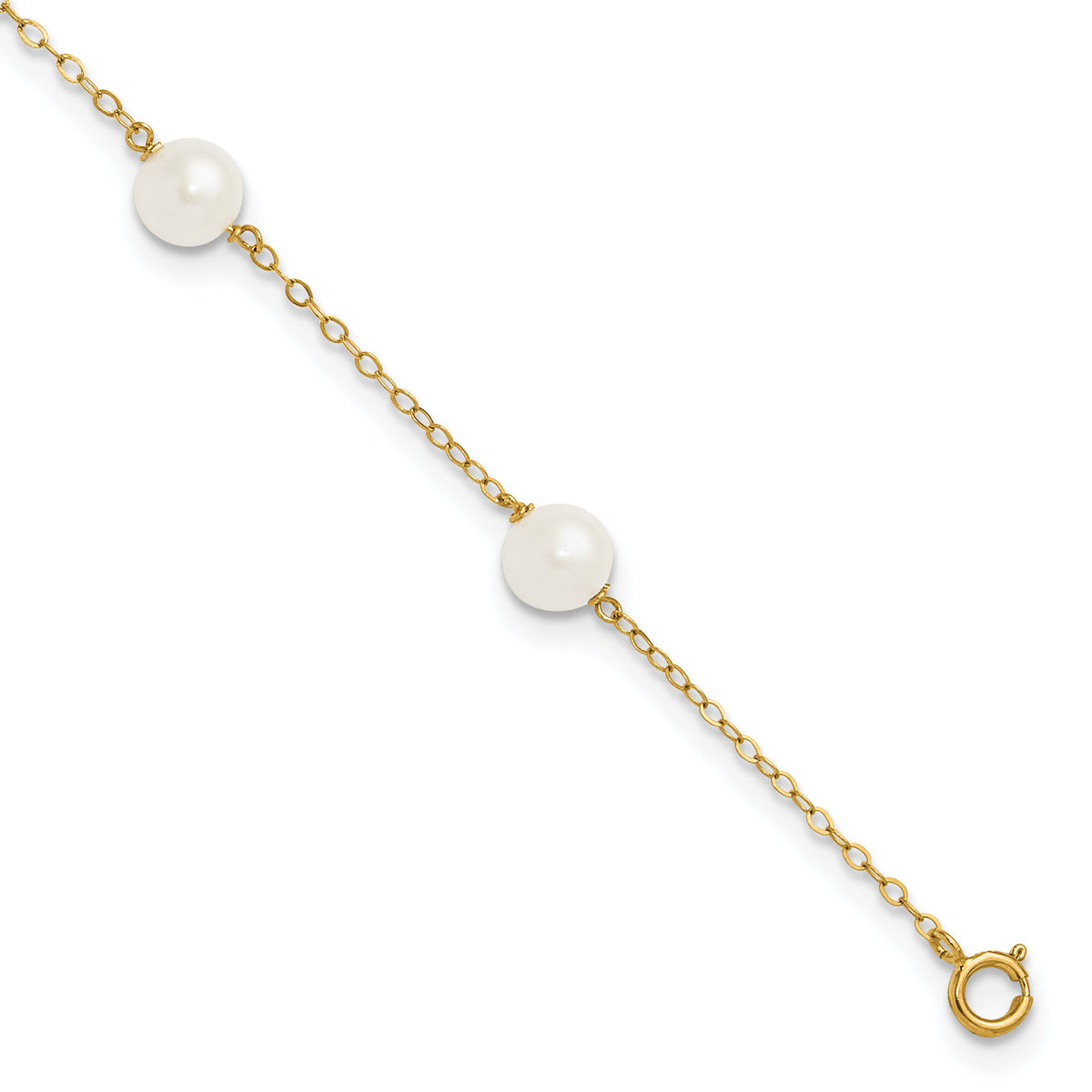 14K 6-7mm White Near Round Freshwater Cultured Pearl 6-station Anklet-XF559-9