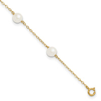 14K 6-7mm White Near Round Freshwater Cultured Pearl 6-station Anklet-XF559-9
