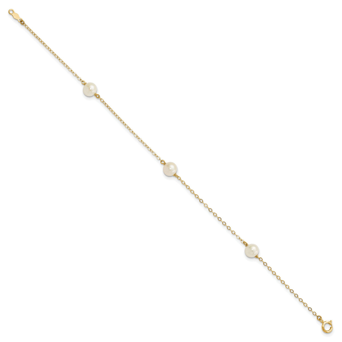 14K 5-6mm White Near Round Freshwater Cultured Pearl 3-station Bracelet-XF560-7.25